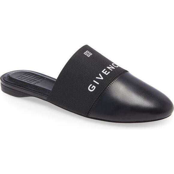 Givenchy Bedford Black Logo Print Leather Slip On Mules Size 6.5 - Picture 1 of 12
